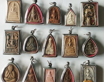 Charms 15 Thai Buddhist Buddha Buddhism Clay Amulet Medallions  Pendants Set Thai Amulet
