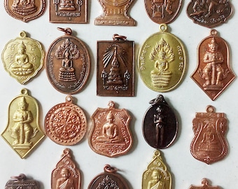 20 NEW Thai Buddhist Buddha Buddhism Lucky Charms Amulet Pendants Set Blessed Brass Medallions Thai Amulet