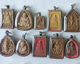 10 Thai Buddhist Buddha Clay Amulet Medallions Thai Amulet