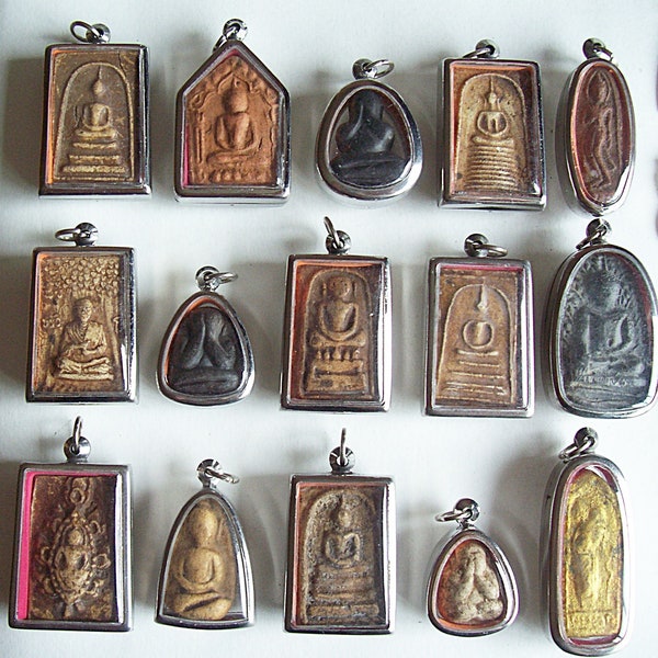 15 Thai Buddhist Buddha Buddhism Clay Amulet Medallions Charms Pendants Set Thai Amulet