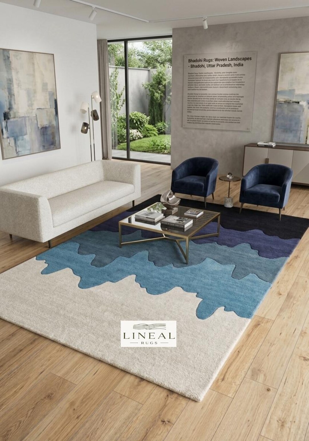 Hand Tufted Wool Area Rug, Modern Blue Wave Living Room Carpet - Etsy