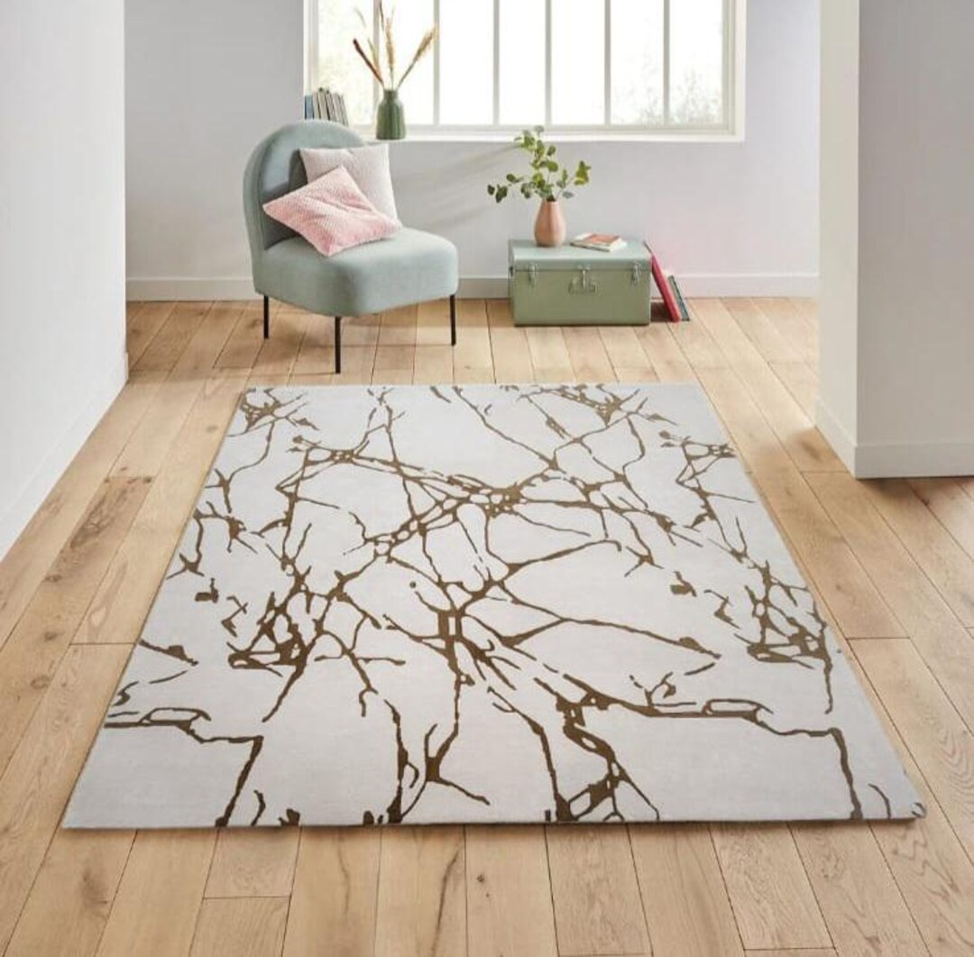 Subtle Abstract Pattern On Rug Hand-tufted Wool Rug – Abstract Line Pattern, Beige & Brown - Etsy
