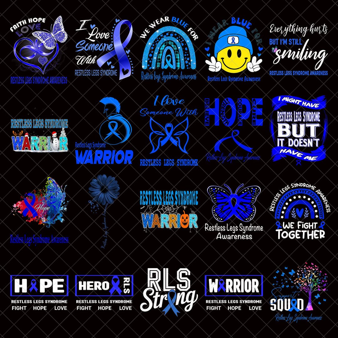 Restless Legs Syndrome Awareness PNG Bundle, RLS Warrior Ribbon, Blue ...
