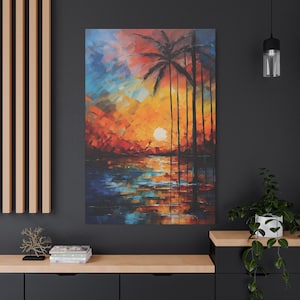 Vibrant Sunset Canvas Art, Tropical Wall Decor, Home Gallery Piece, Gift for Beach Lovers, Colorful Landscape Print
