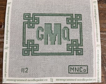 Needlepoint Canvas, 13 mesh, hand painted with monogram