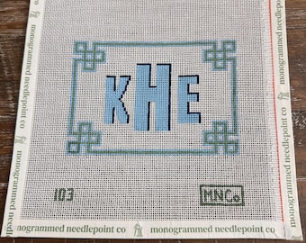Needlepoint Monogrammed Canvas, hand painted 18 mesh