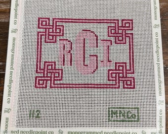 Needlepoint Canvas, 13 mesh, hand painted with monogram