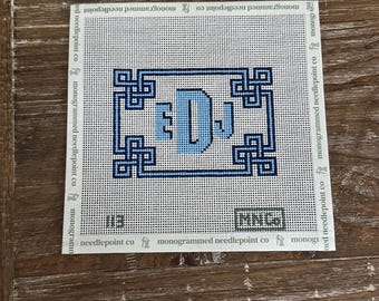 Needlepoint Canvas, 13 mesh, hand painted with monogram