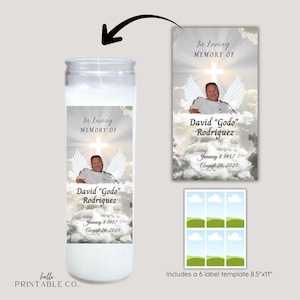 Funeral Candle Label Template, Memorial, Tall White Candle, 6 Per Sheet, (Editable in Canva)