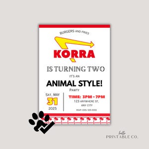In-N-Out Dog Birthday Invitation, Fast Food Themed Pet Pawty Invite, Editable Digital Template, Puppy Party Download