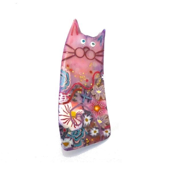 Cat pin Brooch Handmade in polymer clay gift for cat lovers Mothers day Gift for woman