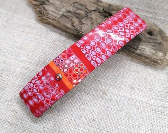 Red hair Barrette for Thin Hair with Abstract pattern, Unique hair clip handmade in polymer clay