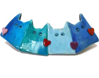 Blue Cats Hair BARRETTE French clip for Thin Hair Small handmade polymer clay clip for ponytail