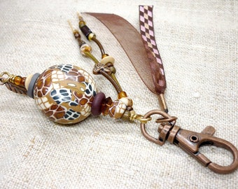 Ethnic Keychain handmade in polymer clay, keyring Bag Fob Purse Charm, clay Key holder. Ready to ship Gift
