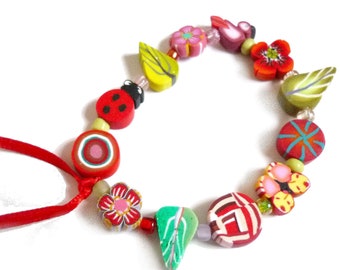 Beaded Stretch Bracelet for little girl Fairy Bracelet for child with handmade beads, artisan gift idea for little girls