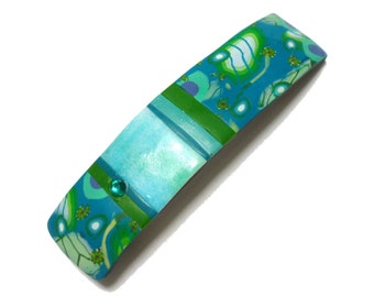 Small Hair Barrette for Thin Hair Handmade in polymer clay, Blue Green small French hair clip