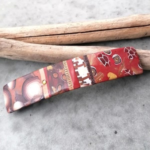 Ethnic Brown Hair Barrette: Handmade Polymer Clay French Clip