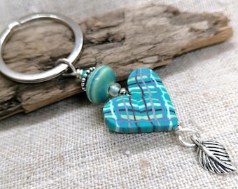 Heart Key holder handmade in polymer clay, keyring for a Bag or a Purse Charm, clay Key holder. Ready to ship