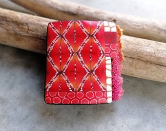 Abstract red Brooch for woman polymer clay Wearable Art, Nomad collection