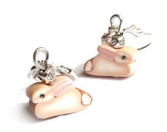 Bunny earrings for Easter in polymer clay 925 STERLING silver leverback Easter rabbit, gift for girl granddaughter