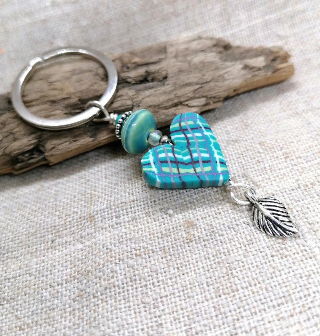 Heart Key Holder Handmade in Polymer Clay, Keyring for a Bag or a Purse Charm, Clay Key Holder
