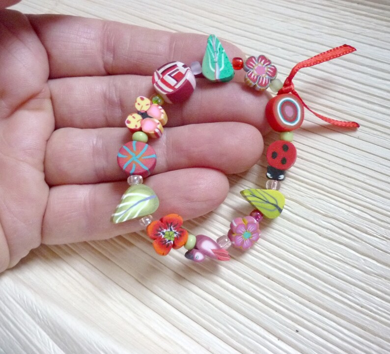 Beaded Stretch Bracelet for little girl Fairy Bracelet for child with handmade beads, artisan gift idea for little girls image 3