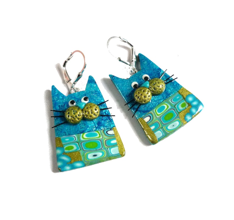 Cats earrings handmade in polymer clay Gift for cats lover gift for woman or girl