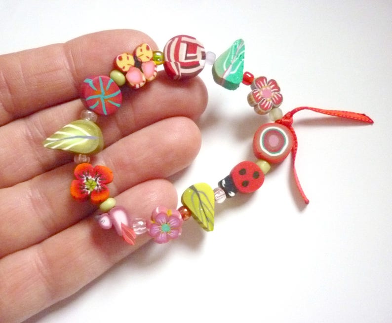 Beaded Stretch Bracelet for little girl Fairy Bracelet for child with handmade beads, artisan gift idea for little girls image 10