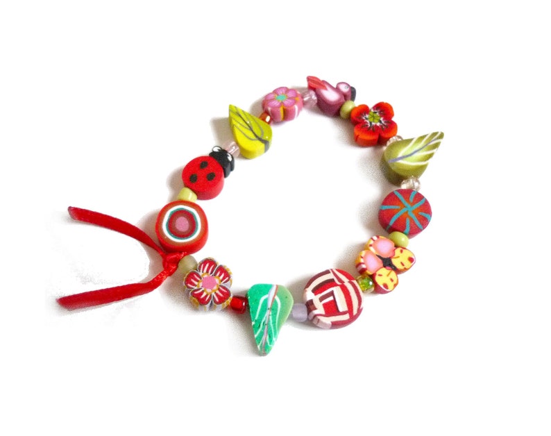 Beaded Stretch Bracelet for little girl Fairy Bracelet for child with handmade beads, artisan gift idea for little girls image 1
