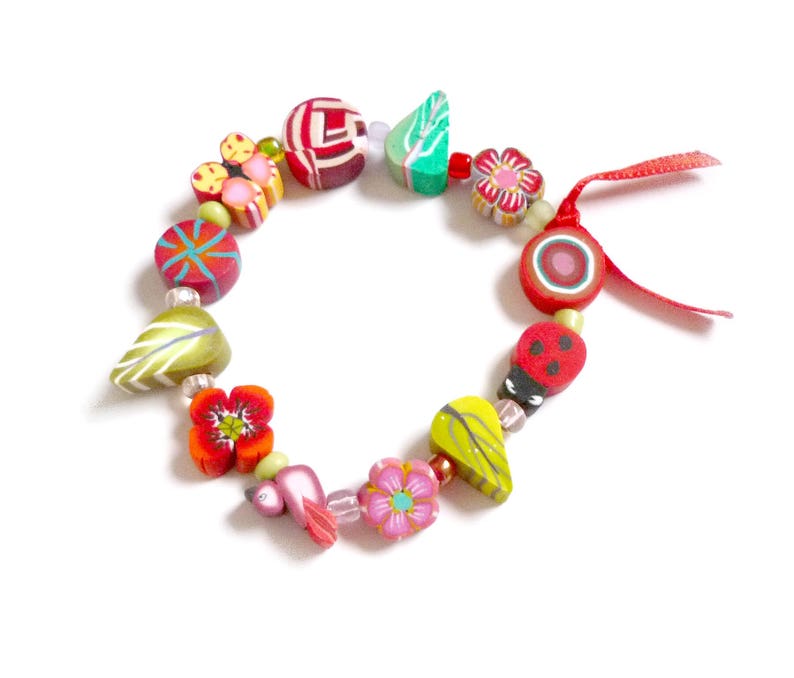 Beaded Stretch Bracelet for little girl Fairy Bracelet for child with handmade beads, artisan gift idea for little girls image 2