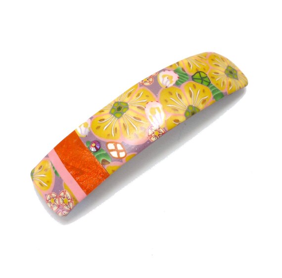 Small Hair Barrette For Thin Hair Yellow Orange Small French Etsy
