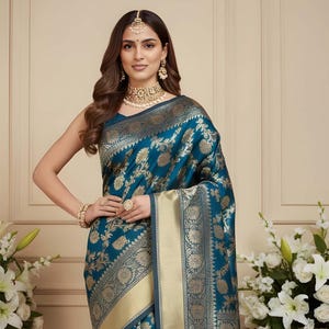 Trending Bridal Kanjivaram Silk Saree for Wedding, Traditional Indian Sari, Gift for Women