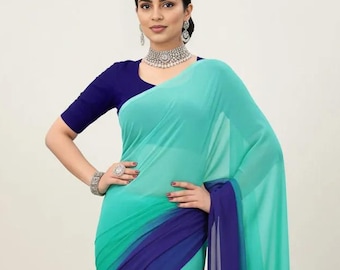 Traditionelle klassische elegante Look Bollywood Georgette Saree | Weicher leichter indischer Sari