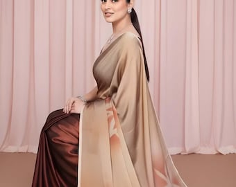 Braune Farbe Saree, schlichter Chiffon Georgette Bollywood Saree, leichte Party Sari
