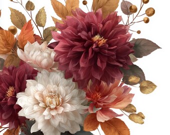 10 Fall Watercolor Floral Clipart – Autumn Leaves, Rustic Blooms (Digital Download)