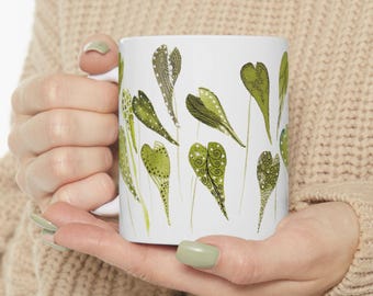 Botanische Kaffeetasse für Küche Dekor Wohndekor Geschenk für Gärtner Thema Dekoration Pflanze Design Natur Inspiriert Grünes Blatt Muster Keramik