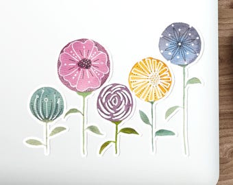 Aquarell Blumen Aufkleber Vinyl Botanische Die Cut Aufkleber Bunte Blumen Laptop Dekoration Wasserflasche Wasserdicht Journal Zubehör Notebook