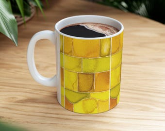 Buntglas Keramikbecher Lebendige Kaffeetasse Geschenk für Teetrinker Morgen Selbstfürsorge Routine Matcha Becher Gelb Trinkgefäß Helles Küchendekor