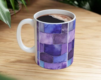Aquarell Geometrische Tasse für Büro Schreibtisch Accessoire für Geschenk für Mitarbeiter Kaffeetasse Modernes Design Lila Küche Dekor Kunst Keramikgefäß
