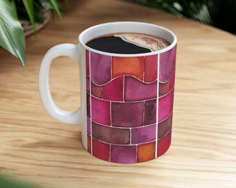 Morgens Routine Becher Geschenk für Kaffee Liebhaber Selbstpflege Ritual Matcha Tasse Keramik Aquarell Teetasse Lebendiges künstlerisches Trinkgefäß Rote Küche