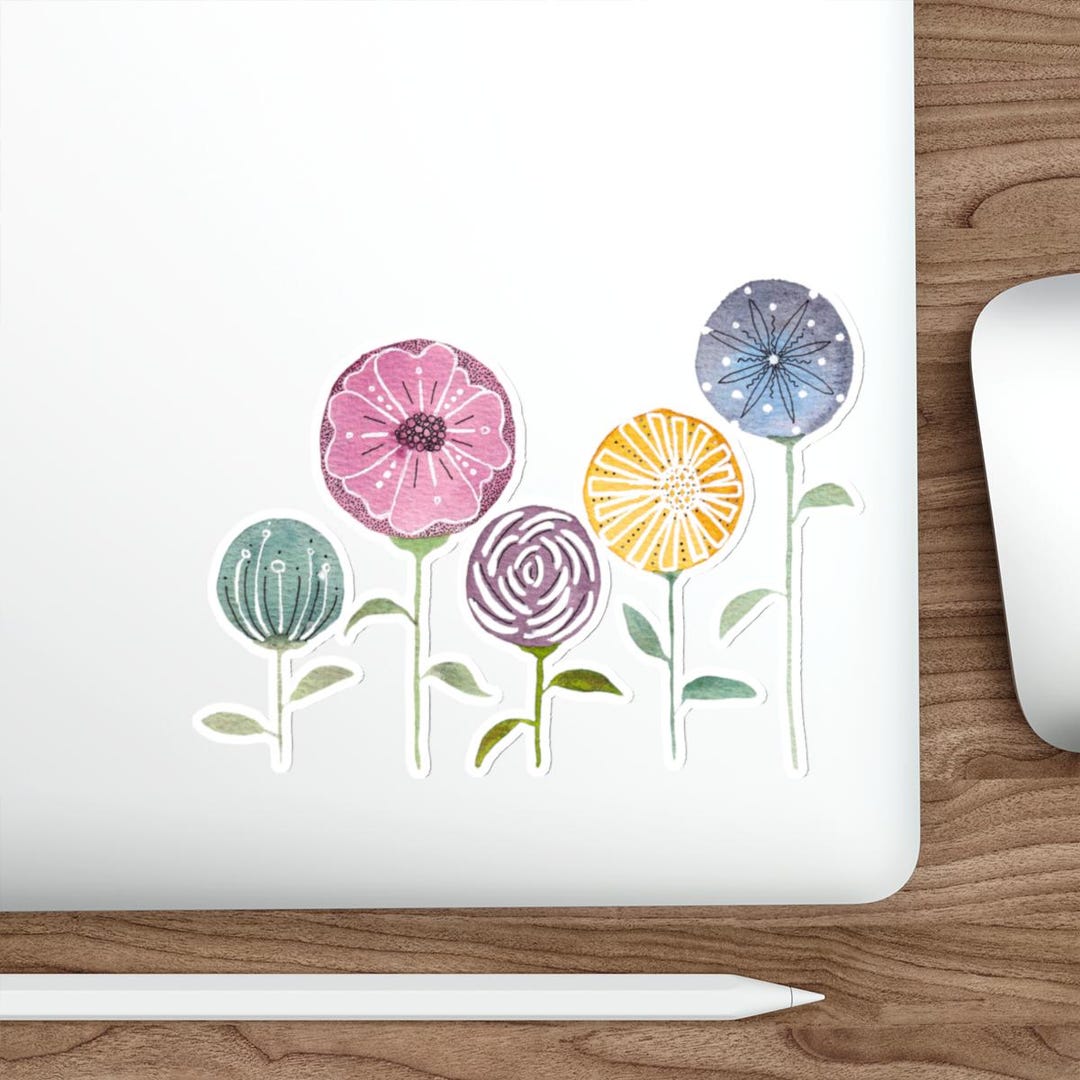 Watercolor Flower Sticker Vinyl Botanical Die Cut Decal Colorful Floral ...