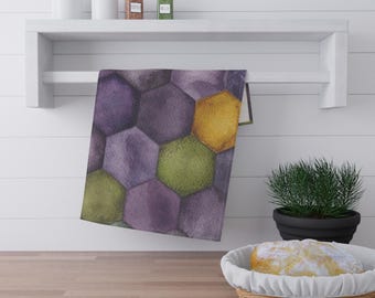 Baumwolle Geschirrtuch Aquarell Design Wabenmuster Lila Küche Dekoratives Accessoire Geschenkidee Moderne Textil Lebendige Farbe