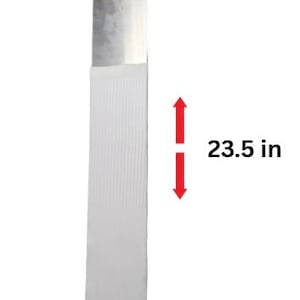Może przedstawiać: Biała skarpeta z czarnym palcem i piętą oraz srebrną górą. Skarpeta ma 59,69 cm długości i 9,86 cm szerokości.