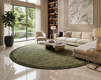 Low Pile Hand Tufted Wool Area Rug, Sage Green Rug, Solid Modern Carpet, Minimalist Neutral Living Room Rug, Custom Size Bedroom Decor