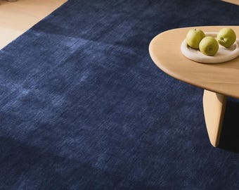 Hand Tufted Wool Rug, Solid Navy Blue, Minimalist Carpet