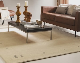 9x12' Jamal Cream Handloom New Zealand Wool Rug, Handmade Luxury Area Rug, Modern Neutral Living Room Carpet, Custom Size Rug