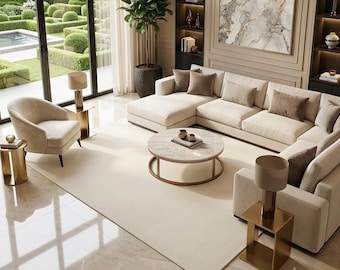 Hand Tufted Wool Area Rug, Ivory Cream Rug, Solid Neutral Carpet, Modern Minimalist Rug, Soft Luxury Living Room & Bedroom Decor