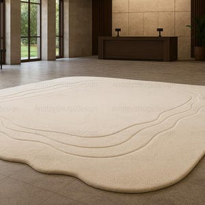 Hand-Tufted New Zealand Wool Rug: Beige Abstract Modern Design