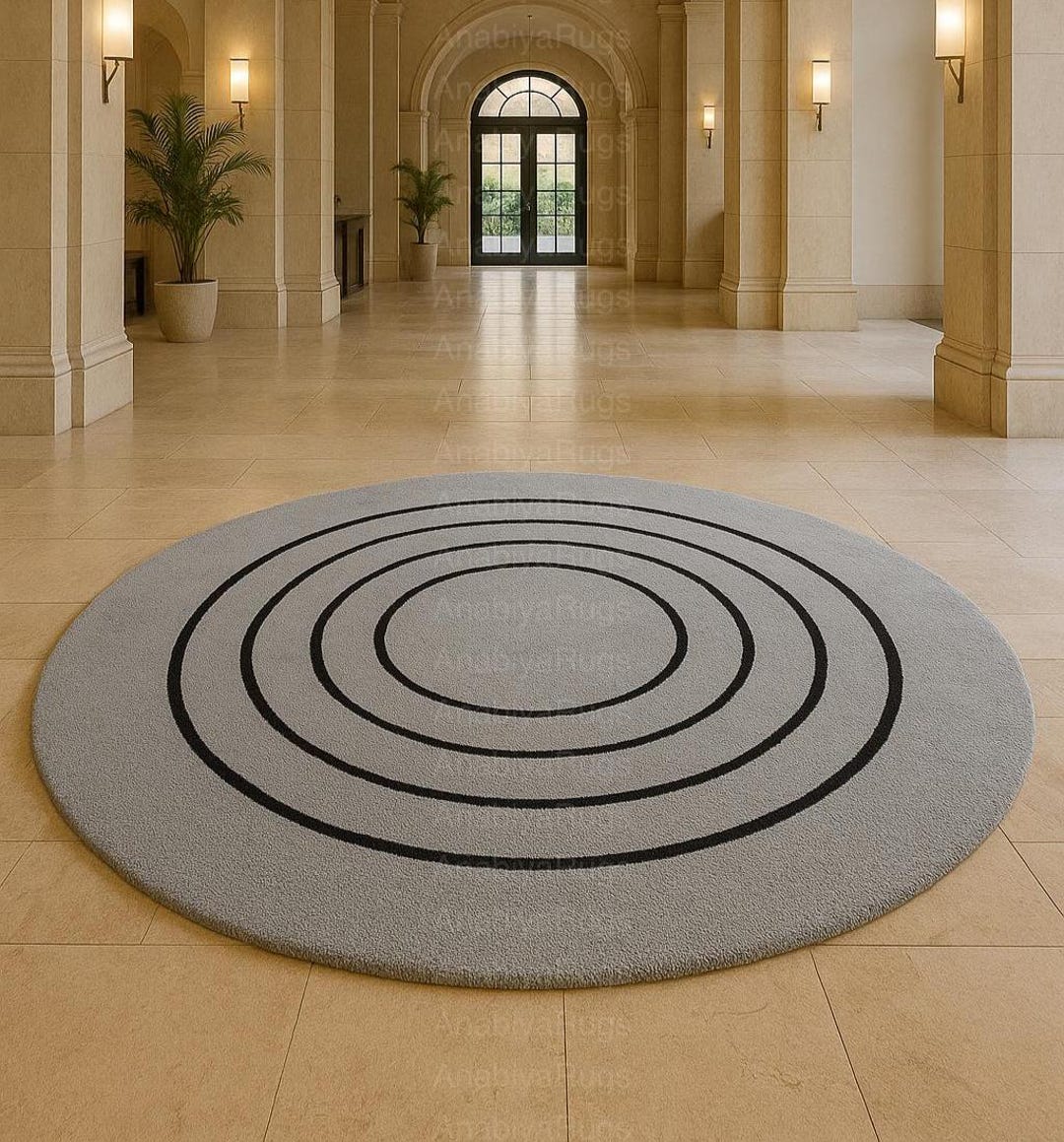 Handmade Circular Rug Handmade Wool Round Rug: Modern Gray & Black Circle Pattern - Etsy