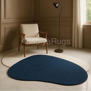 Modern Navy Blue & Beige Abstract Rug – Irregular Hand-Tufted Wool Carpet for Living Room  ReadingaNook 3x5 4x6 5x8 6x9 7x10 8x11 9x12 10x14